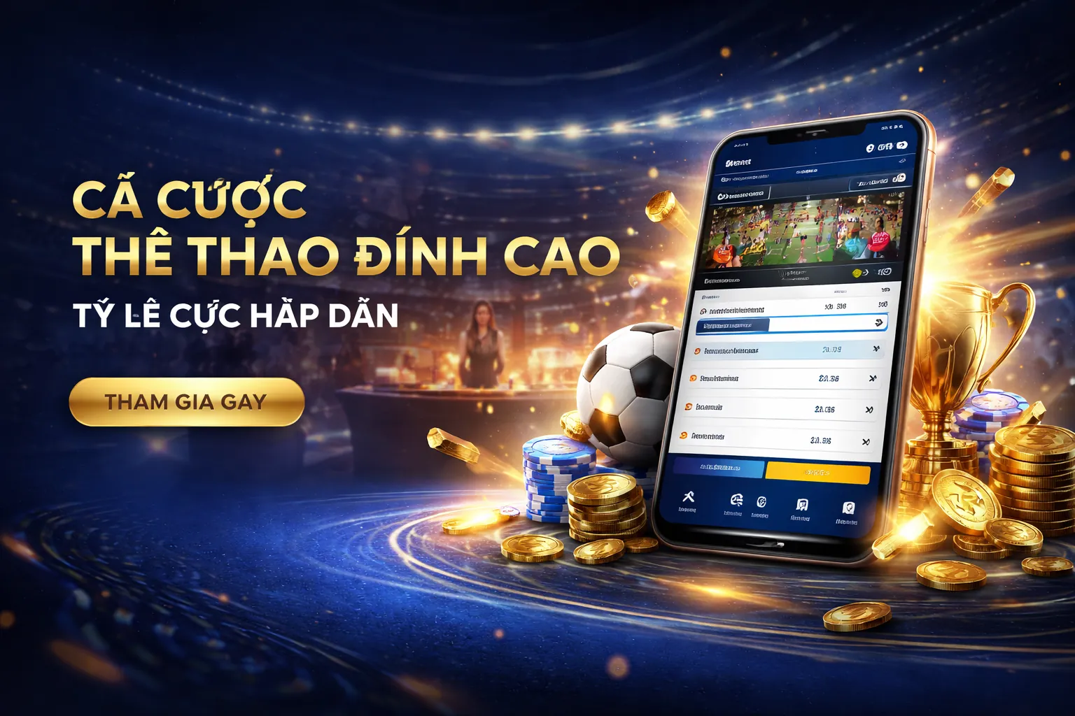 Sân vận động với ánh đèn rực rỡ và các biểu tượng cá cược thể thao u888bet